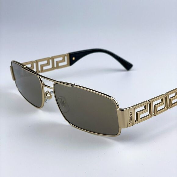 NEW Versace VE2257 10025A Gold Light Brown Mirror Metal Pilot Unisex Sunglasses - Picture 5 of 9